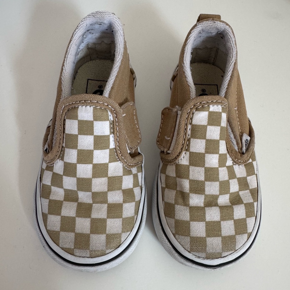Vans Kids Tan and White Checkered Sneakers
